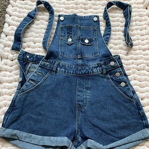 90s Retro Revolt Utility Denim Twill Romper Short Overalls